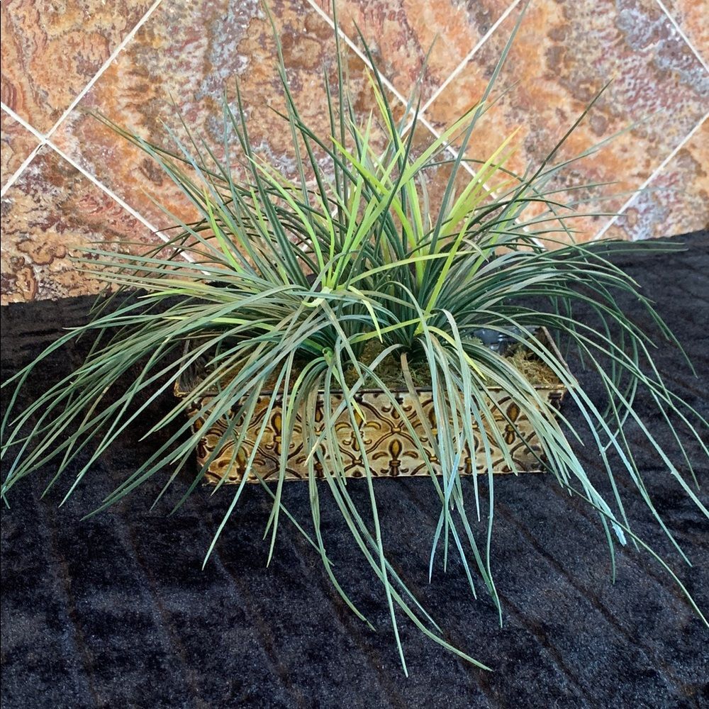Decorative Green Faux Plant in Brown and Golden Fluer de Lils Planter